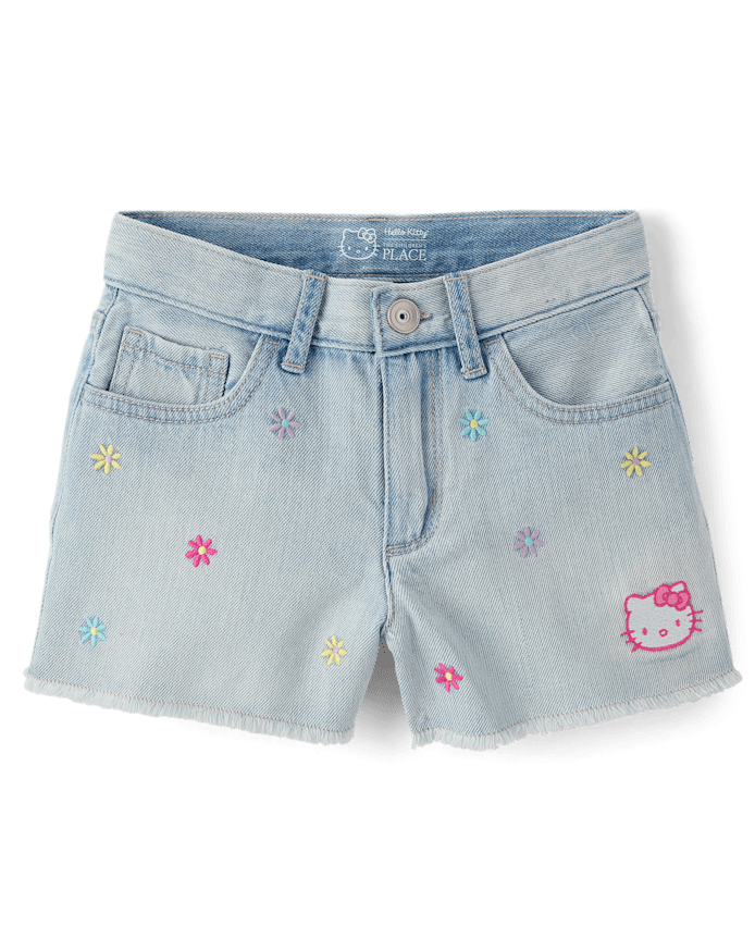 Girls Hello Kitty® Embroidered Floral Shortie Jean Shorts