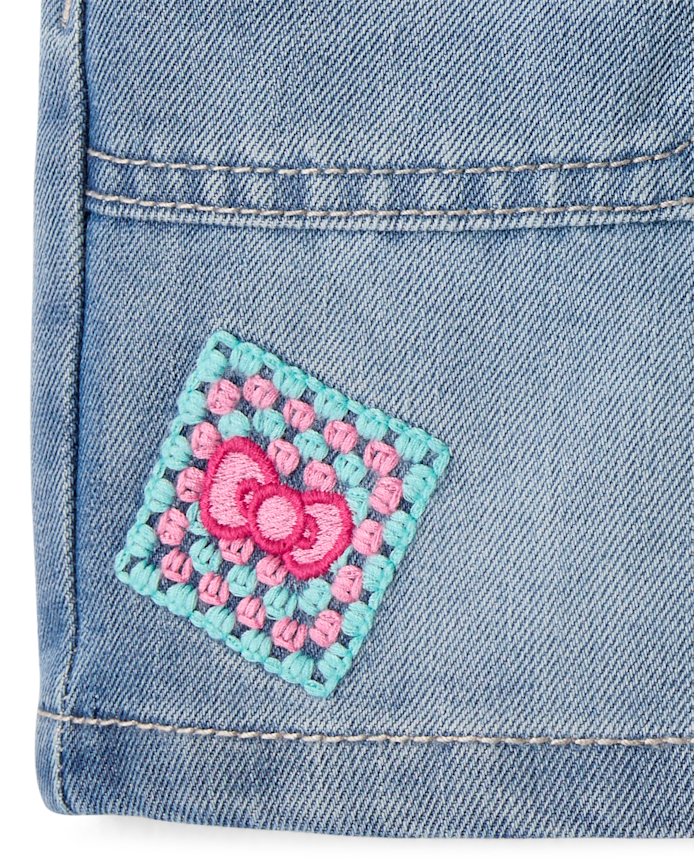 Girls Hello Kitty® Embroidered Midi Jean Shorts