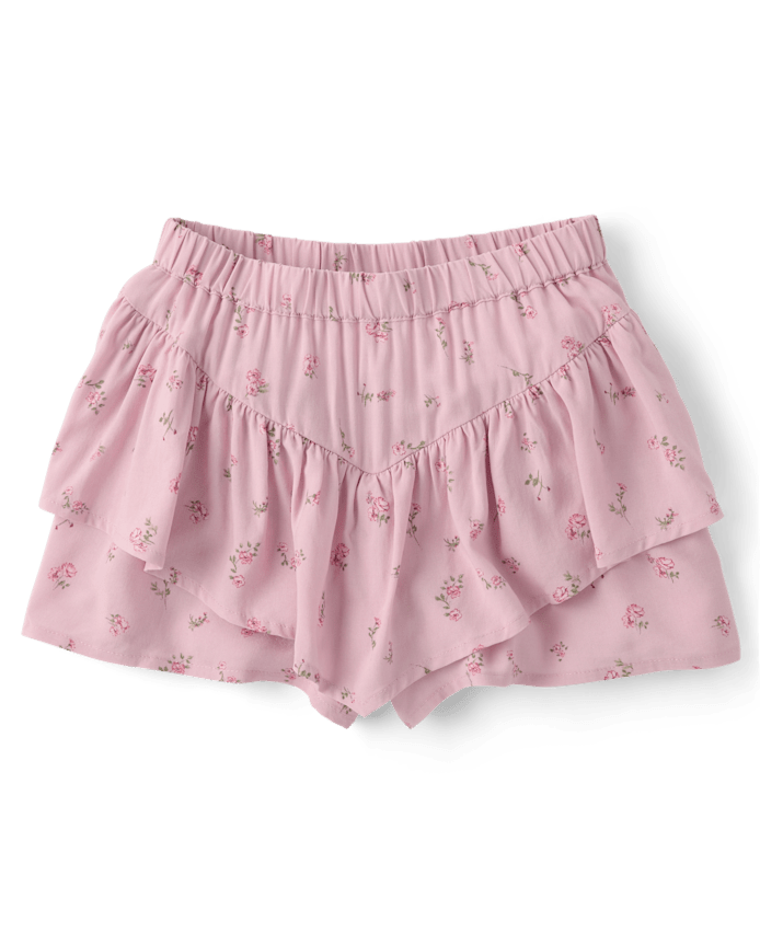 Girls Floral Tiered Flowy Skort