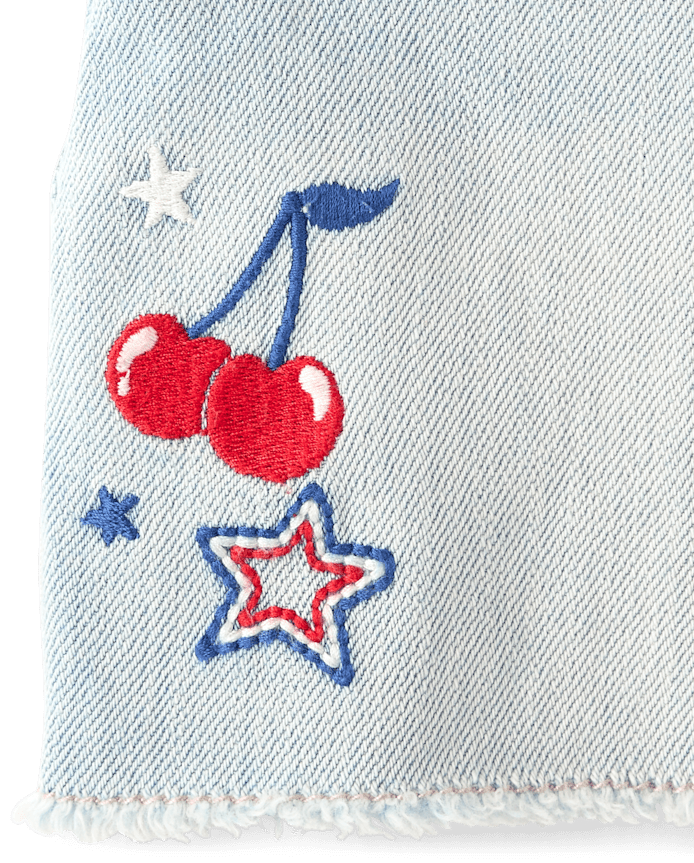Girls Hello Kitty® Embroidered Icon Shortie Jean Shorts