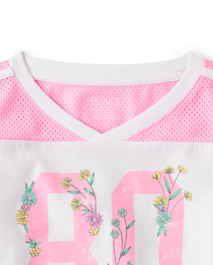 Girls Quick Dry Graphic Mesh Cropped Football Tee