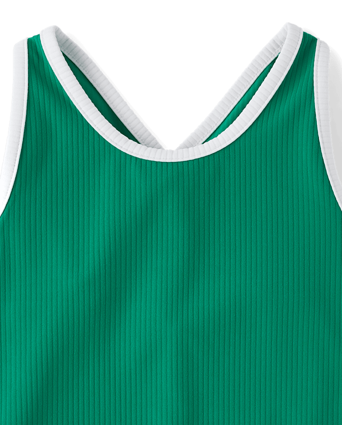 Girls Contrast Ribbed Cross Back Tank Top