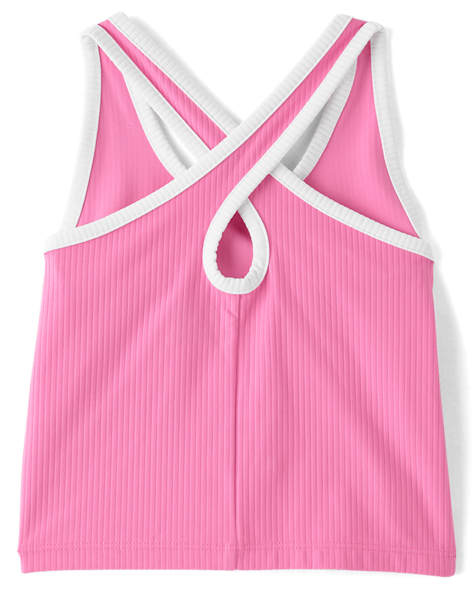 Girls Contrast Ribbed Cross Back Tank Top