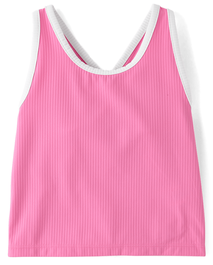 Girls Contrast Ribbed Cross Back Tank Top