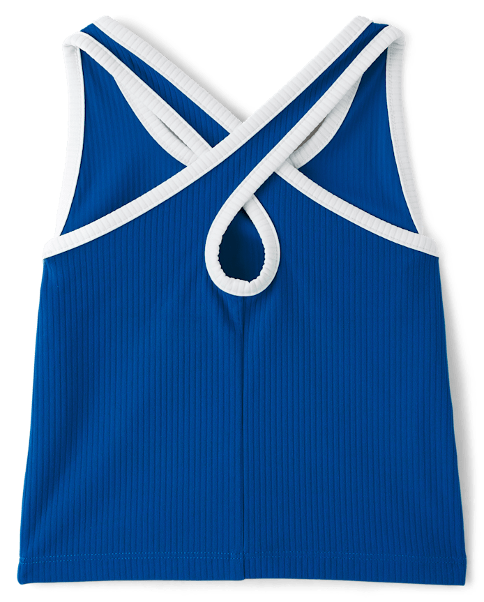 Girls Contrast Ribbed Cross Back Tank Top