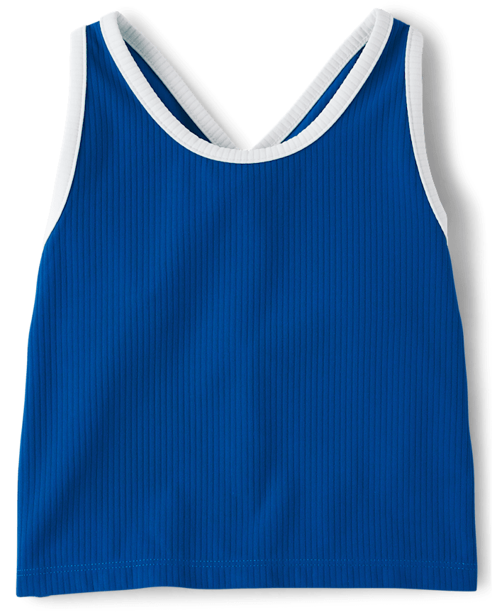 Girls Contrast Ribbed Cross Back Tank Top