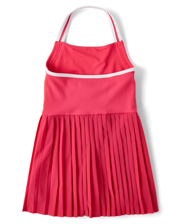 Girls Quick Dry Contrast Halter Pleated Tennis Dress