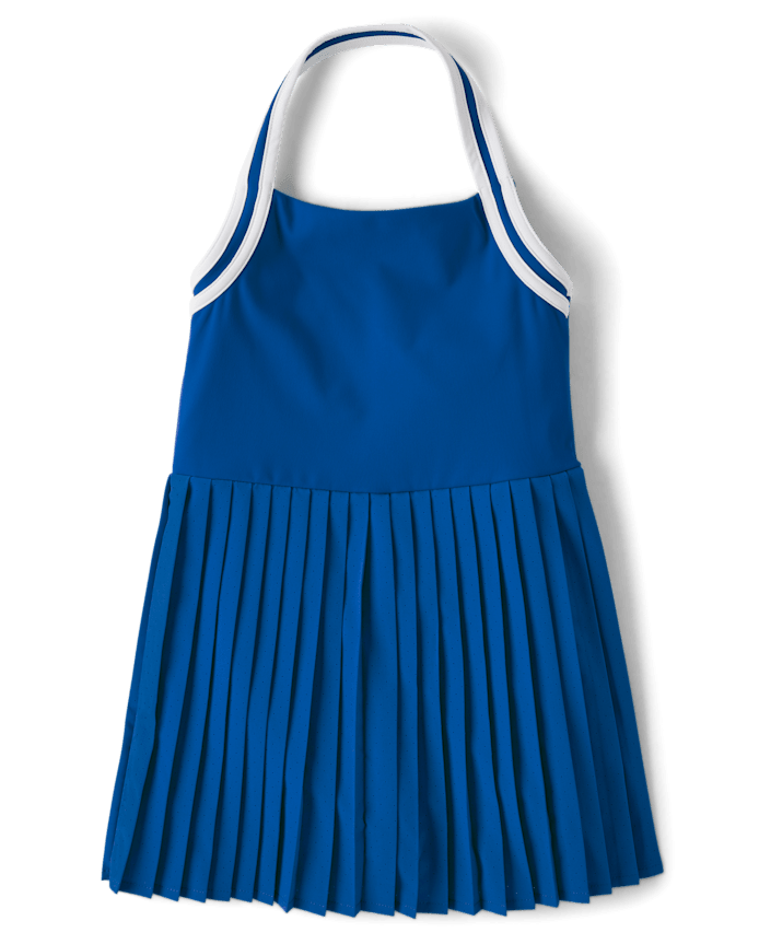 Girls Quick Dry Contrast Halter Pleated Tennis Dress