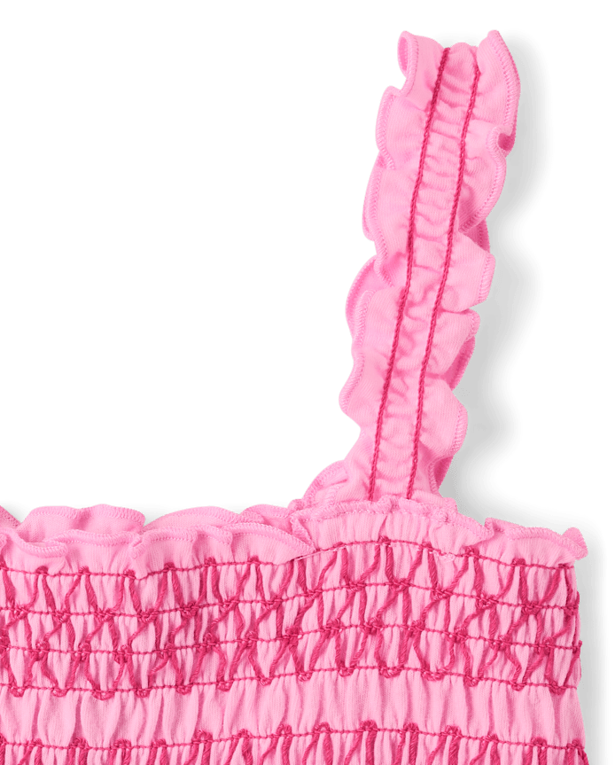 Girls Contrast Smocked Peplum Tank Top