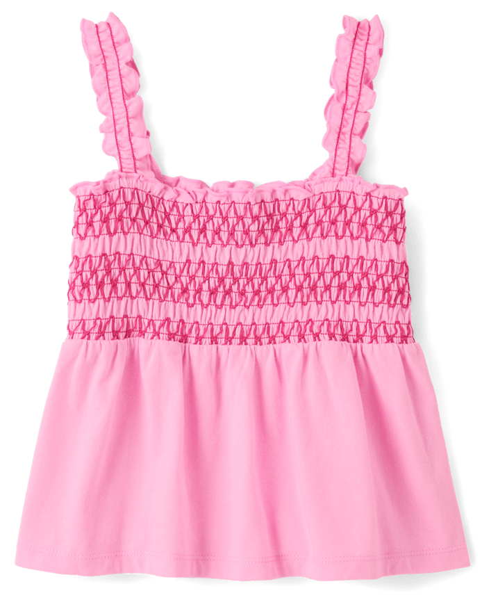 Girls Contrast Smocked Peplum Tank Top