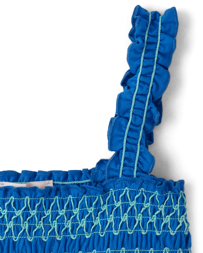 Girls Contrast Smocked Peplum Tank Top