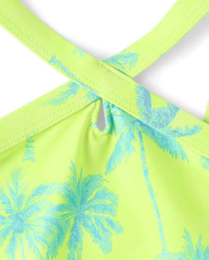 Girls Palm Tree Cross Front Bikini Swimsuit