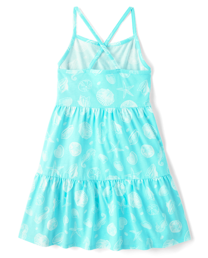 Girls Seashell Cross Back Tiered Dress