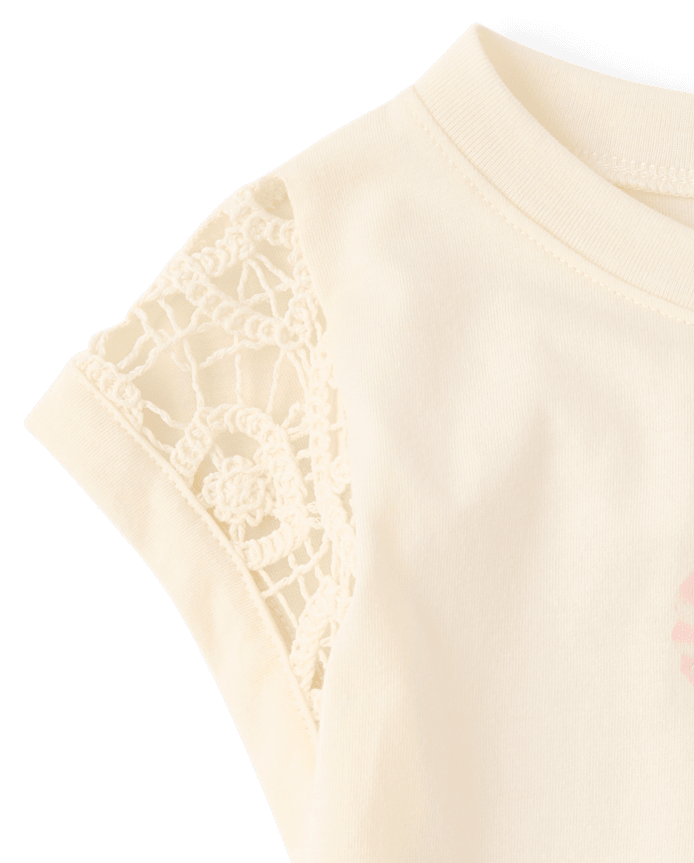 Girls Rhinestone Crochet Peplum Top