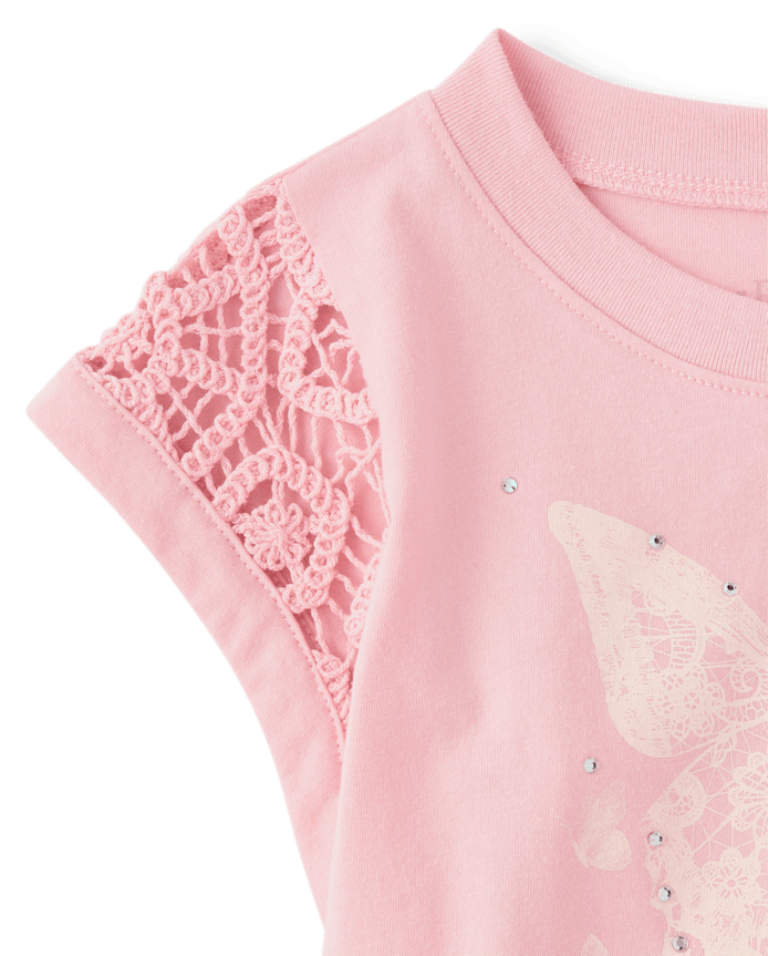 Girls Rhinestone Crochet Peplum Top