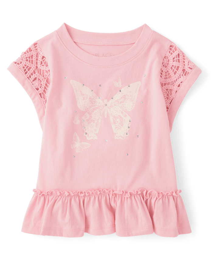 Girls Rhinestone Crochet Peplum Top