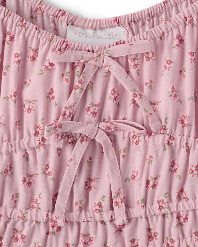 Girls Floral Bow Flutter Dress