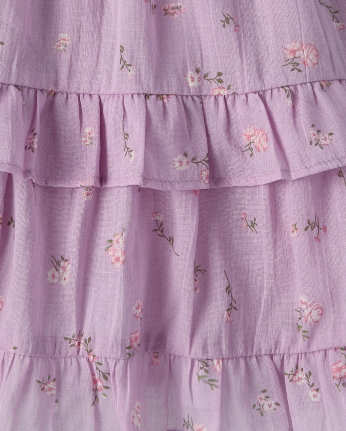 Robe à fleurs texturée pour fille avec nœud dans le dos