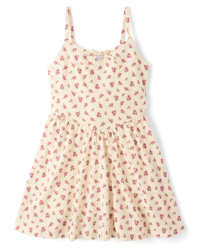 Girls Floral Keyhole V-Waist Dress