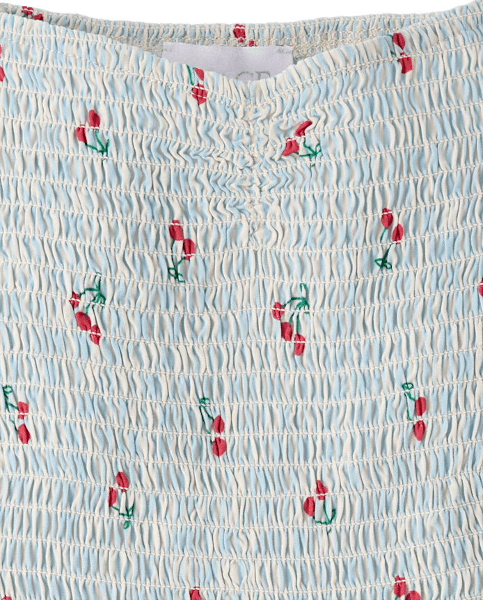 Girls Striped Cherry Smocked V-Waist Dress