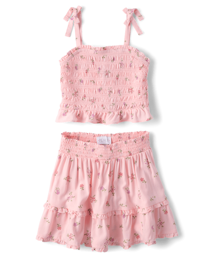 Ensemble 2 pièces à volants floraux pour filles