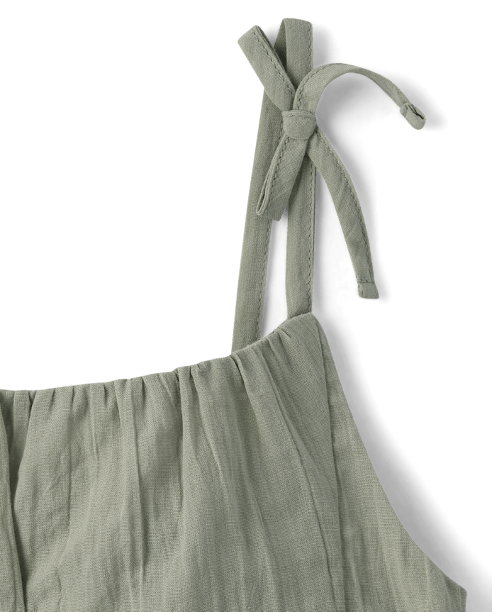 Girls Tie Shoulder Textured Tank Top
