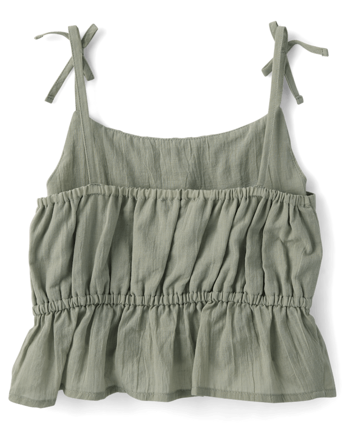 Girls Tie Shoulder Textured Tank Top