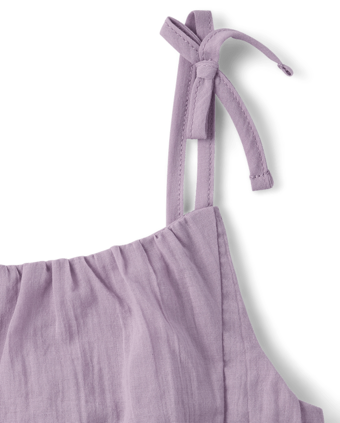 Girls Tie Shoulder Textured Tank Top