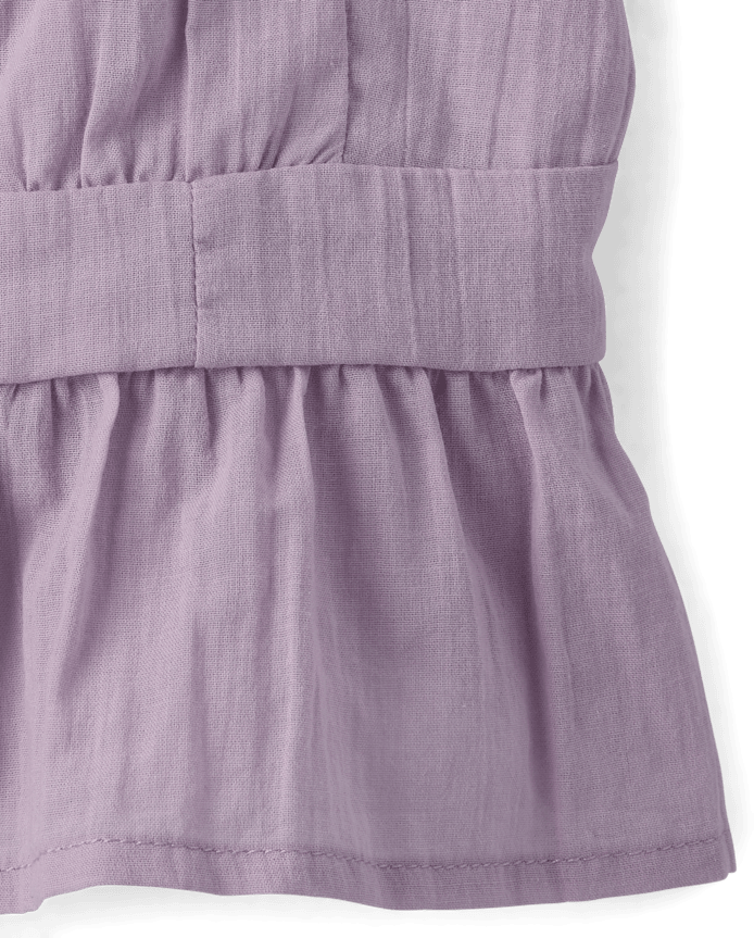 Girls Tie Shoulder Textured Tank Top