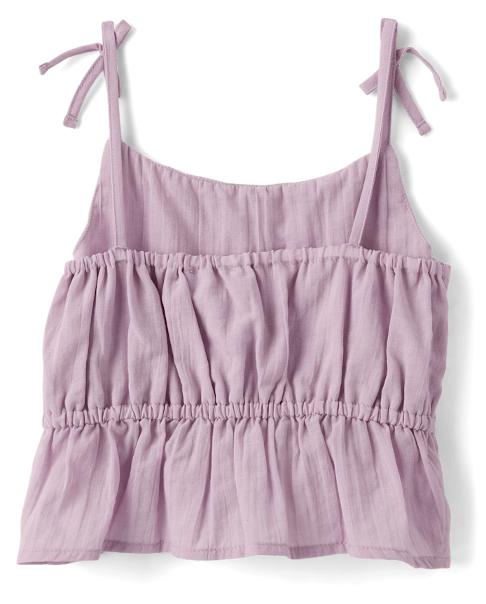 Girls Tie Shoulder Textured Tank Top