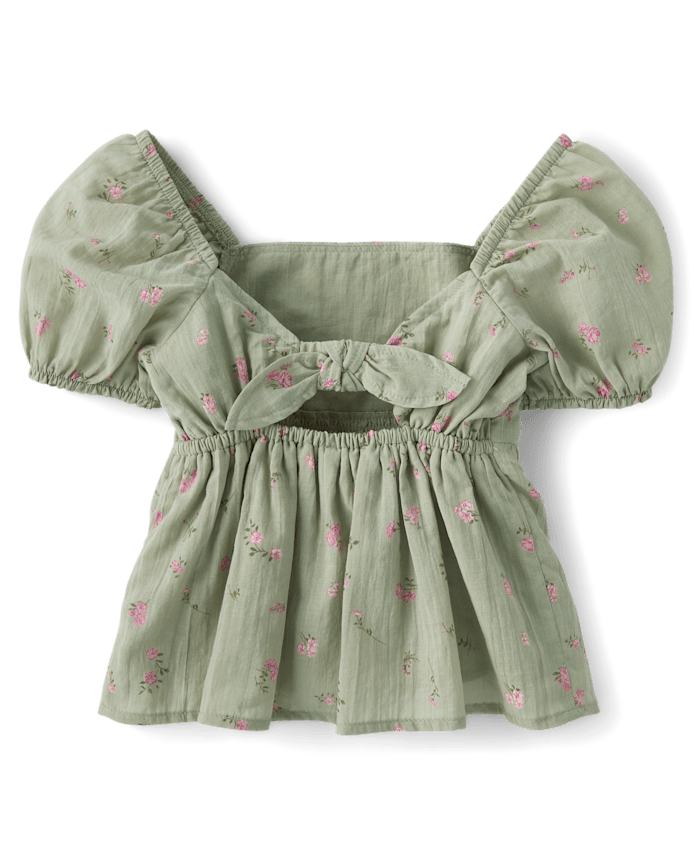 Girls Floral Textured Bow Back Top