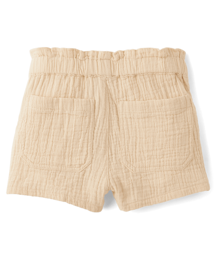 Girls Gauze Paperbag Waist Shortie Shorts