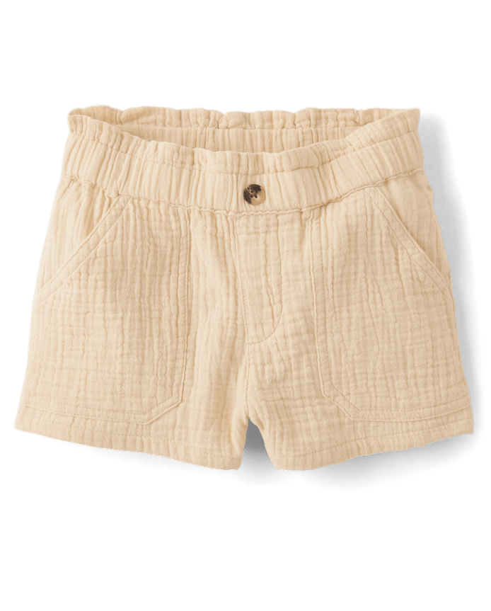 Girls Gauze Paperbag Waist Shortie Shorts