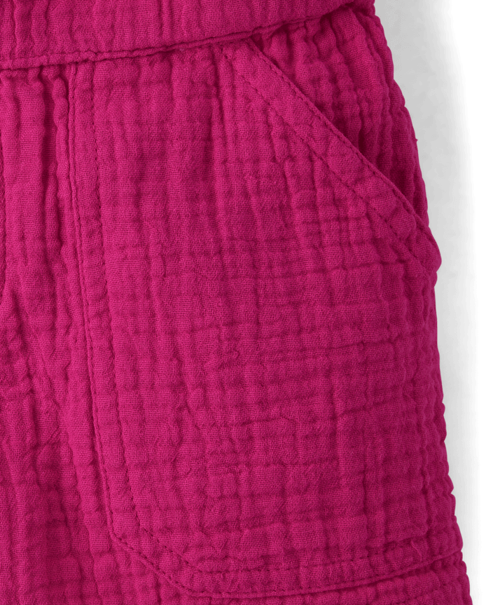 Girls Gauze Paperbag Waist Shortie Shorts