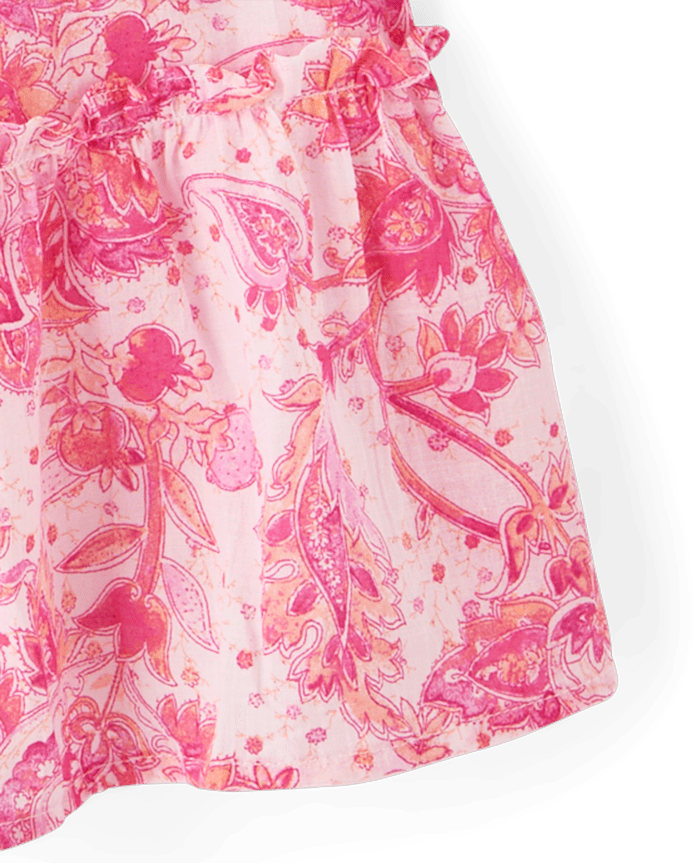 Girls Print Textured Bow Shoulder Dress