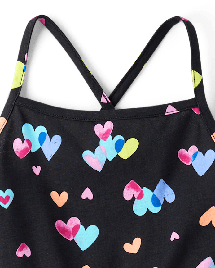 Girls Rainbow Heart Cross Back Tiered Dress