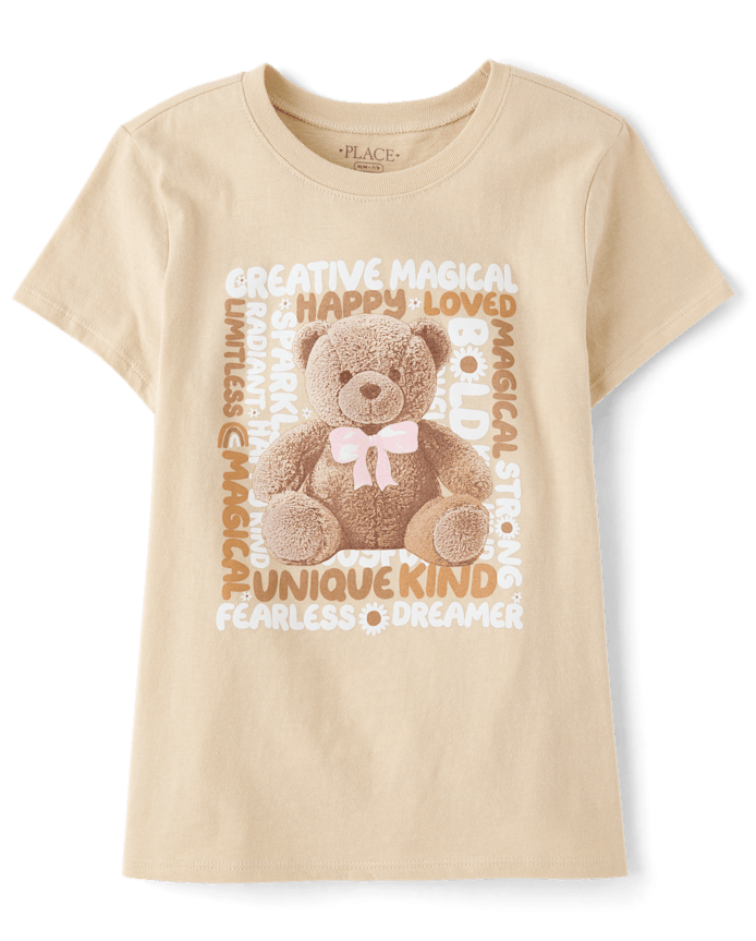 Girls Teddy Bear Graphic Tee