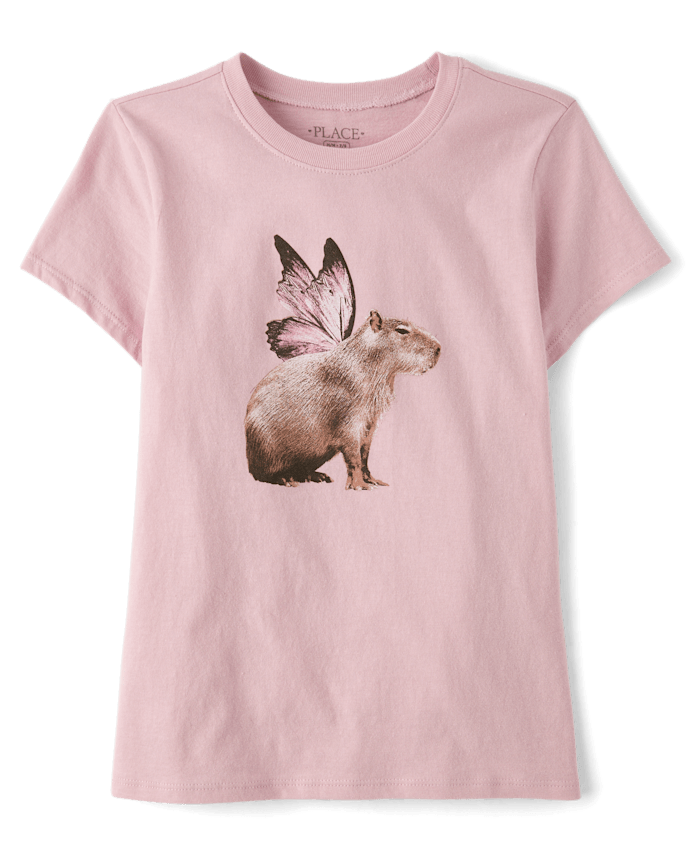 Girls Capybara Butterfly Graphic Tee