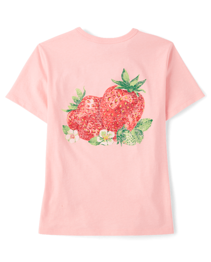 Girls Strawberry Front And Back Relaxed Graphic Tee