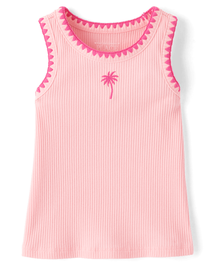 Baby And Toddler Girls Embroidered Icon Ribbed Tank Top