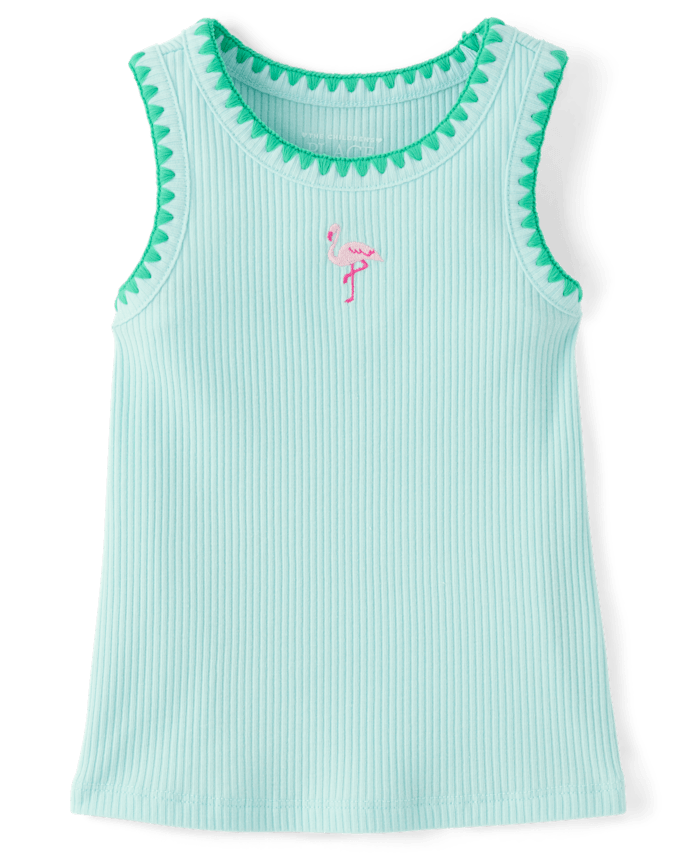 Baby And Toddler Girls Embroidered Icon Ribbed Tank Top