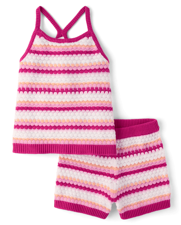 Toddler Girls Striped Crochet 2-Piece Outfit Set