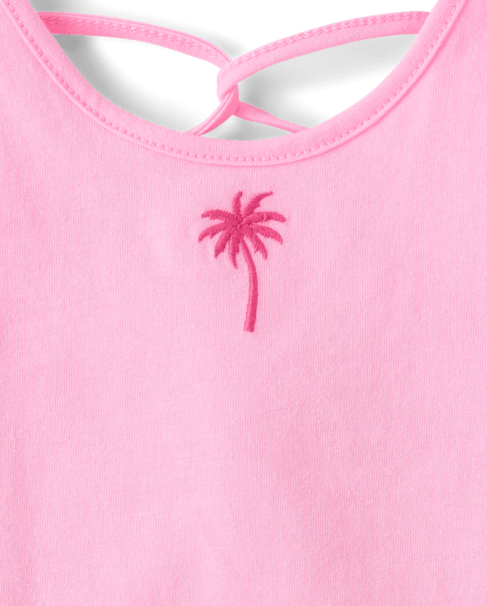 Toddler Girls Embroidered Palm Tree Lettuce Tank Top 3-Pack