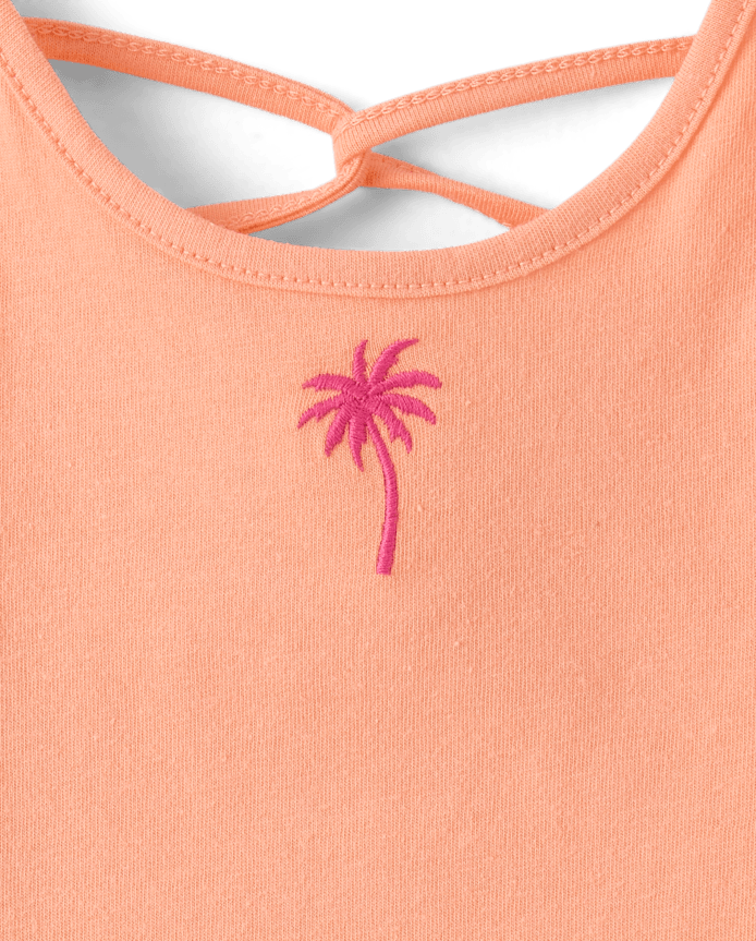 Toddler Girls Embroidered Palm Tree Lettuce Tank Top 3-Pack