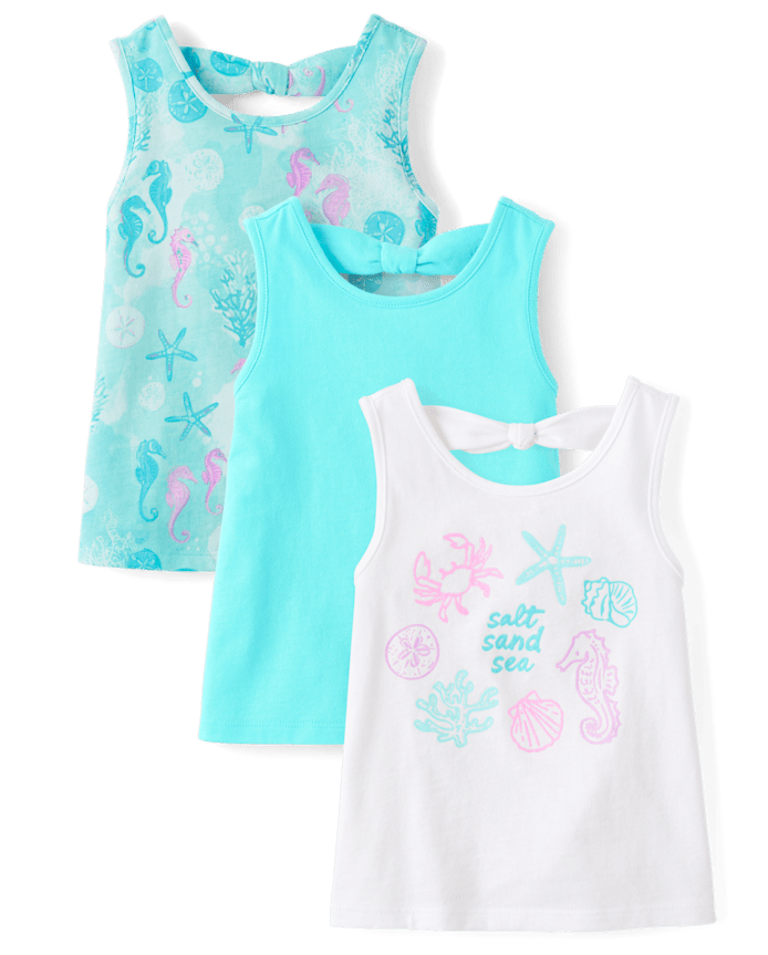 Toddler Girls Glitter Sea Creature Bow Back Tank Top 3-Pack