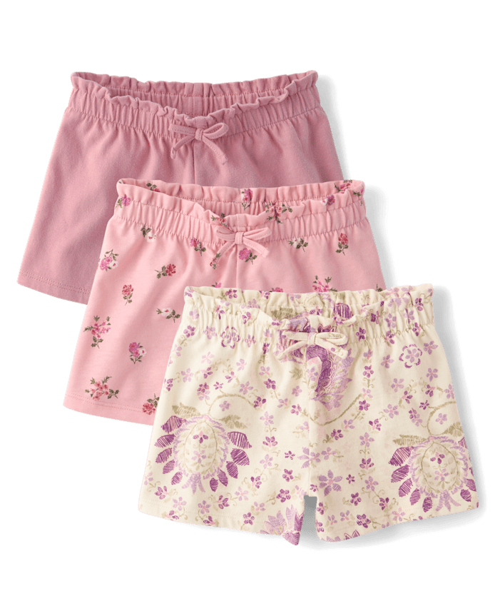 Toddler Girls Floral Paperbag Waist Shorts 3-Pack