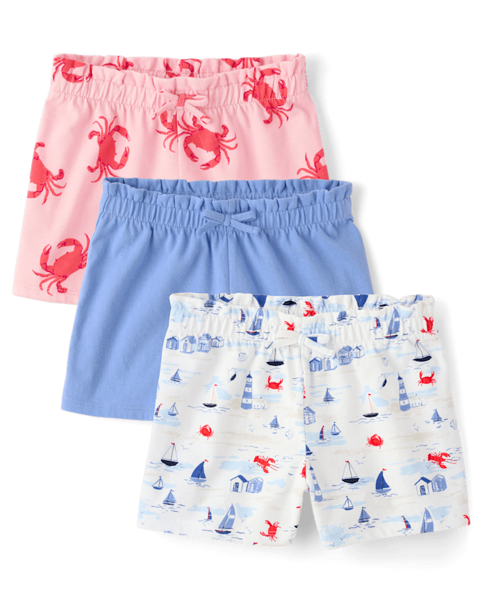 Toddler Girls Coastal Paperbag Waist Shorts 3-Pack