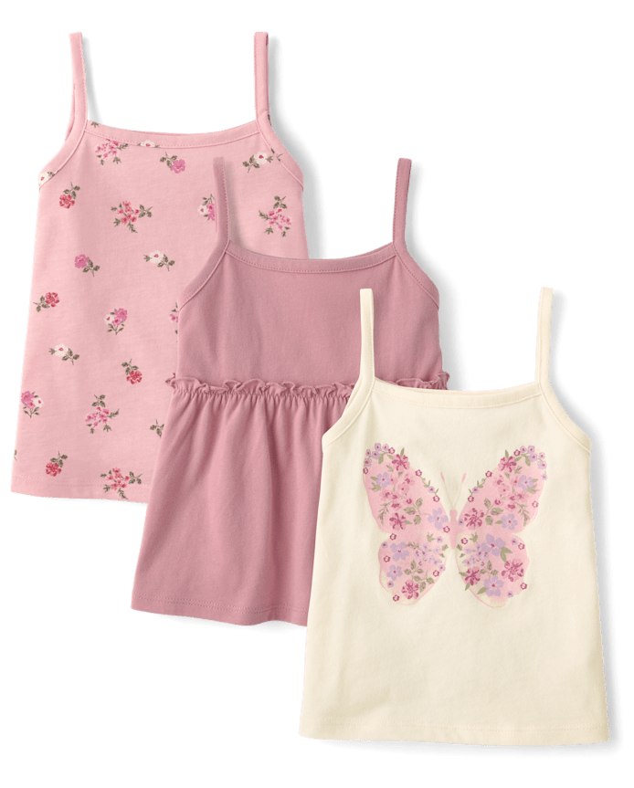 Toddler Girls Glitter Floral Butterfly Tank Top 3-Pack