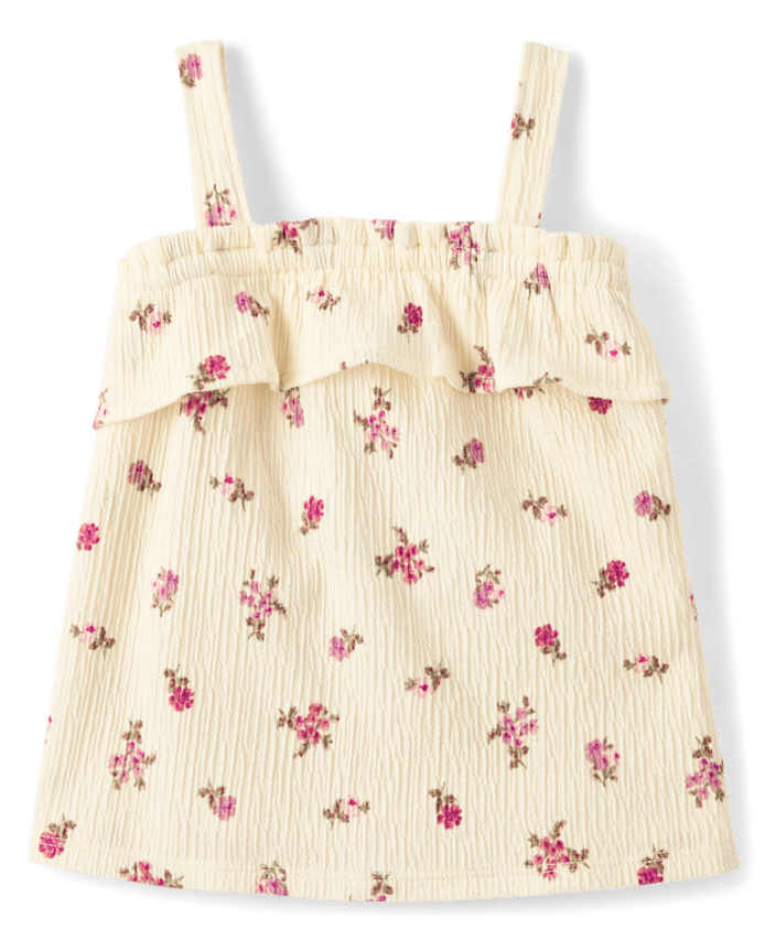 Toddler Girls Floral Crinkle Ruffle Tank Top