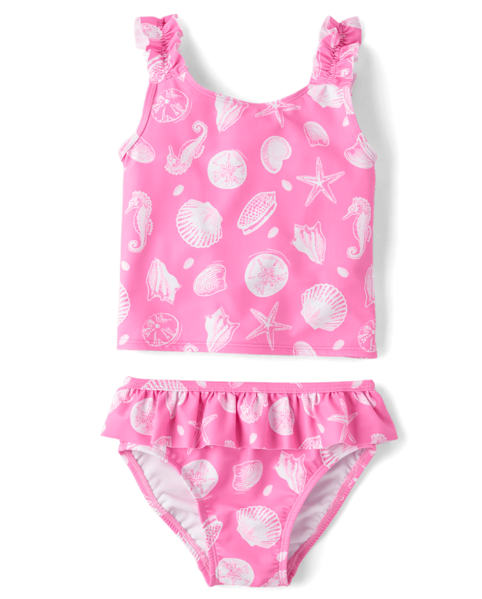 Baby And Toddler Girls Seashell Ruffle Tankini Swimsuit
